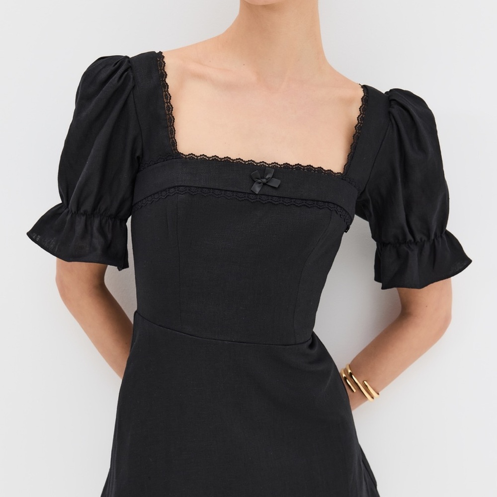 Reformation Evianna Black Linen Puff Sleeve Mini Dress 2 - Picture 9 of 11
